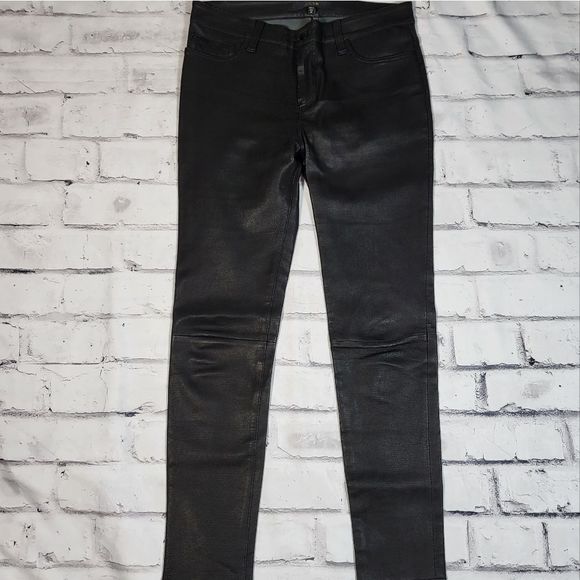 JOES JEANS Black Perforated 100% Leather Skinny High Rise Ankle Pants Size 29 - Picture 2 of 4